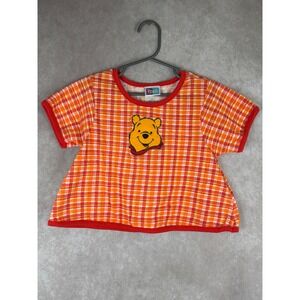 VTG 90s Disney Pooh Plaid Shirt Kids Size 6 Orange Red Winnie the Pooh 90s USA